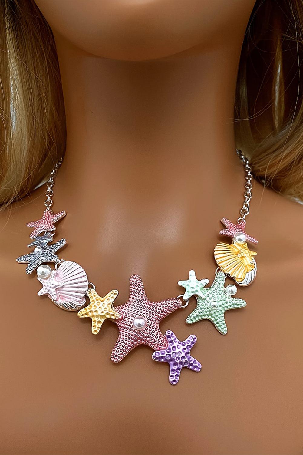 Gold Starfish Seashell Pearl Adjustable Chain Necklace - L & M Kee, LLC