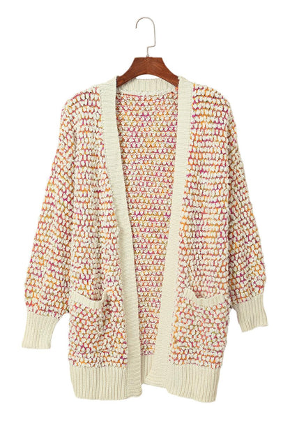 Multicolour Abstract Printed Bishop Sleeve Open Front Cardigan - L & M Kee, LLC