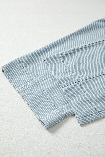 Sky Blue Stripe Mid Rise Drawstring Waist Jeans