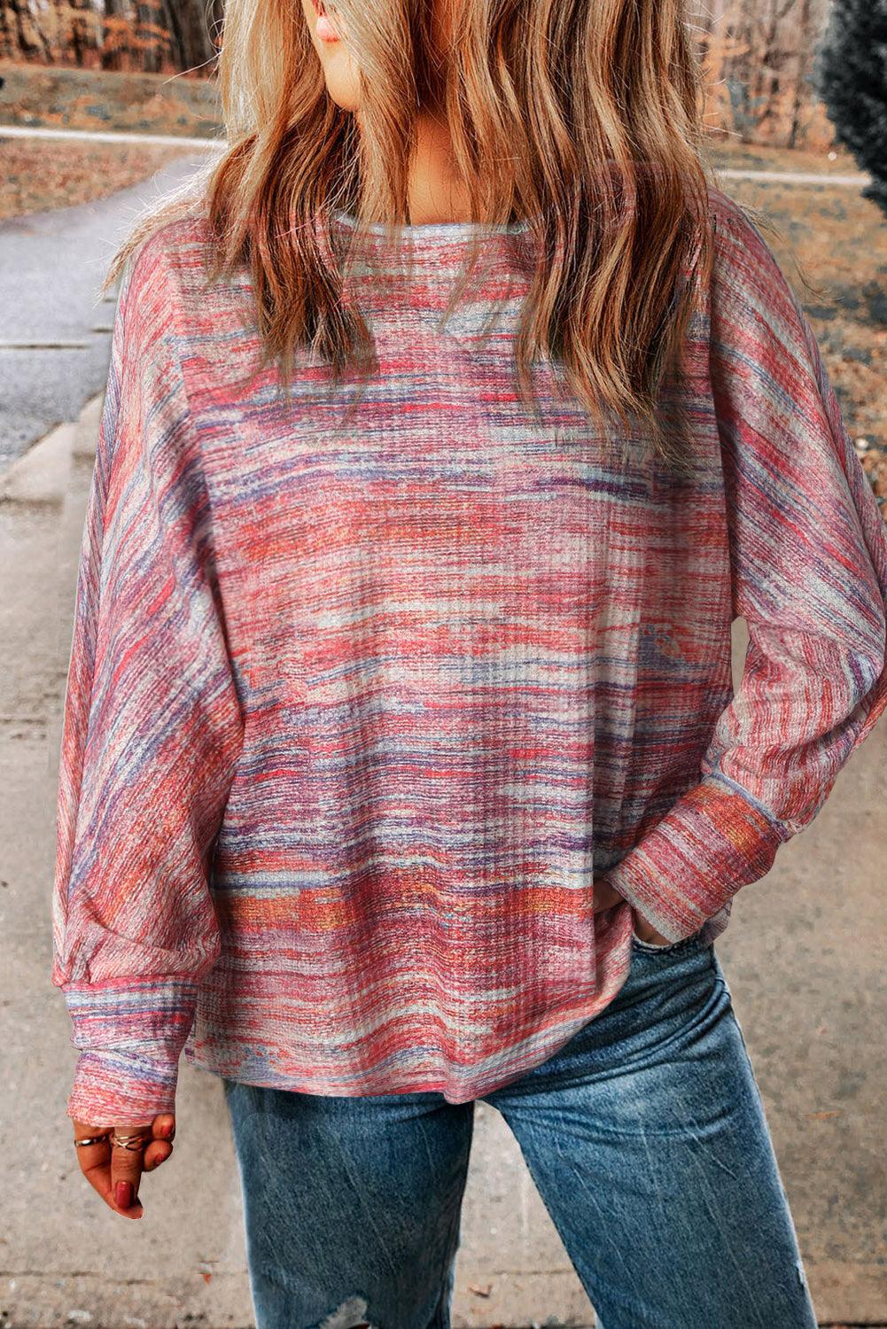 Multicolor Tie-dyed Boat Neck Dolman Sleeve Knit Top - L & M Kee, LLC