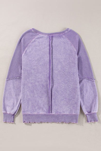 Orchid Petal Mardi Gras Patched Pattern Waffle Patchwork Sweatshirt