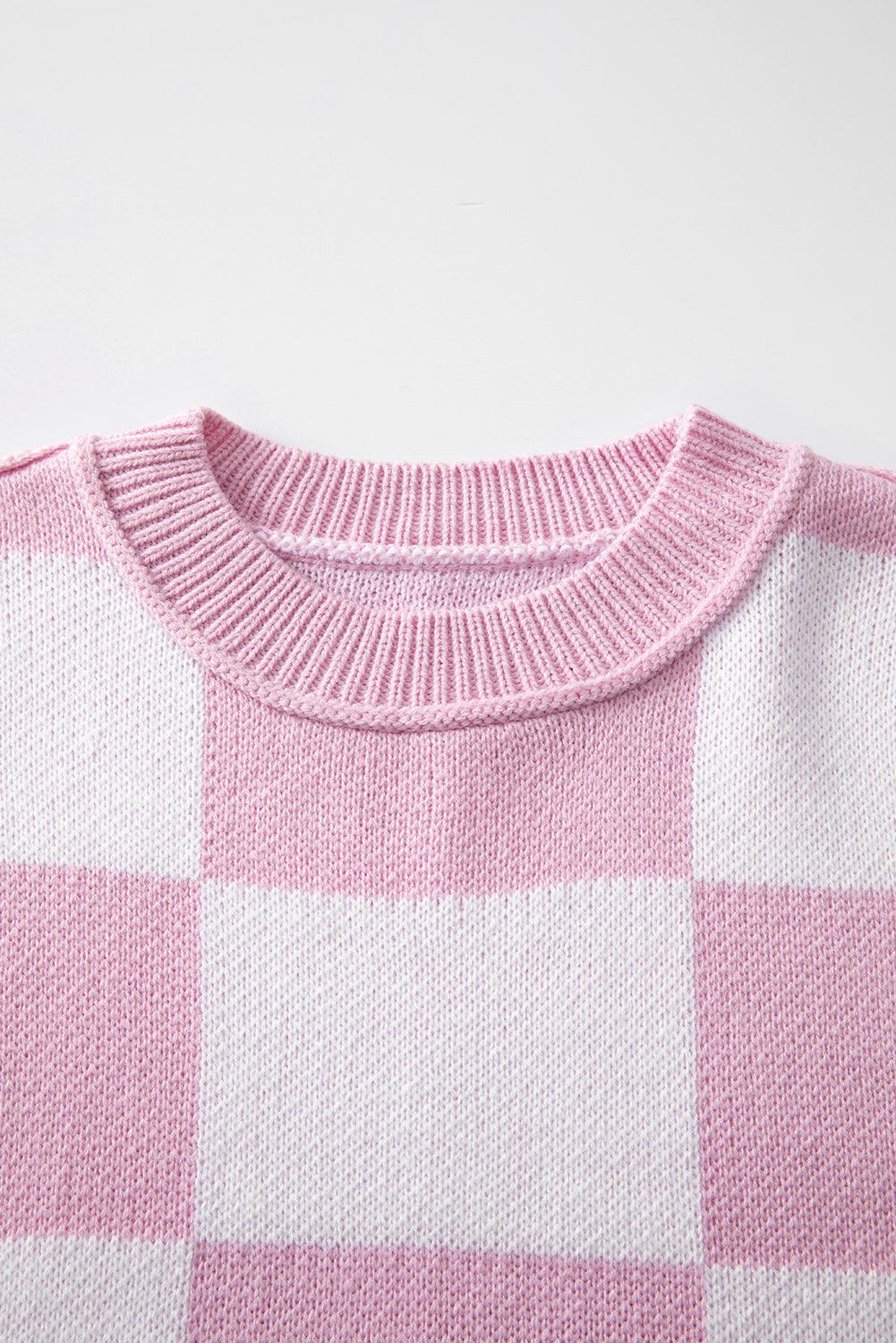 Pink Checkered Bishop Sleeve Sweater - L & M Kee, LLC