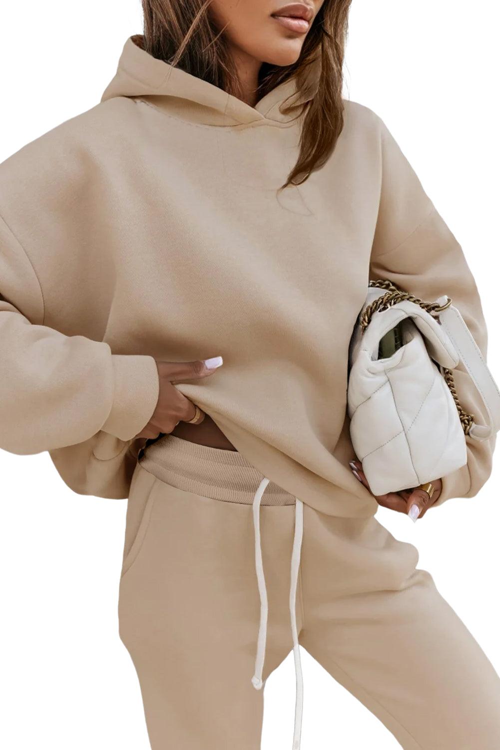 Pale Khaki Chunky Two-piece Hooded Sweatsuit - L & M Kee, LLC