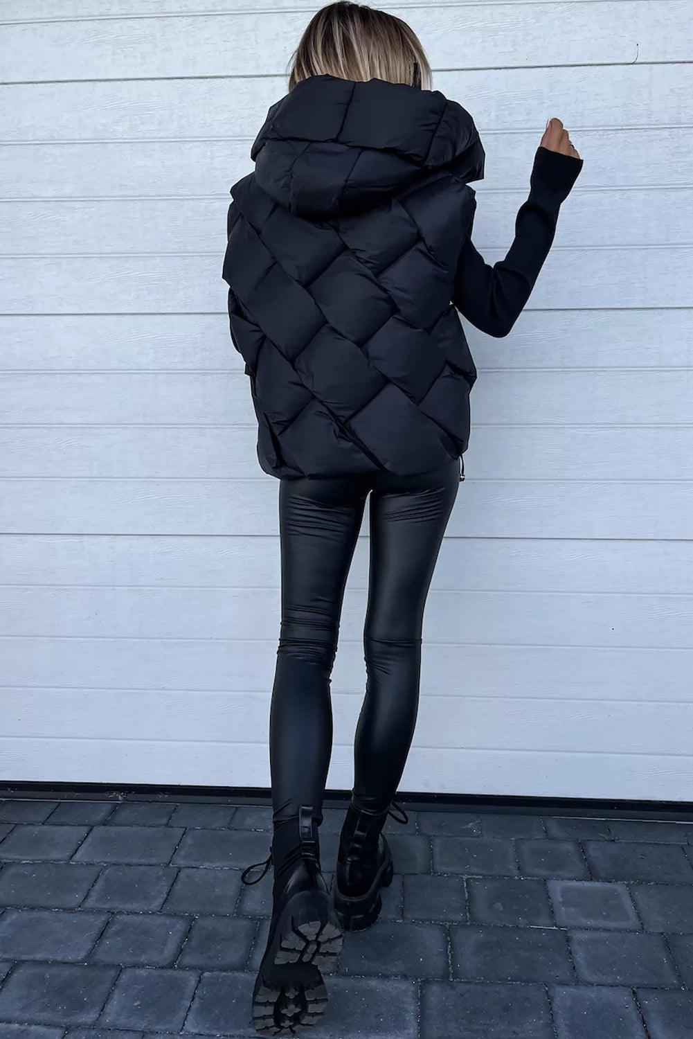 Black Quilted Zipper Front Hooded Vest Coat - L & M Kee, LLC