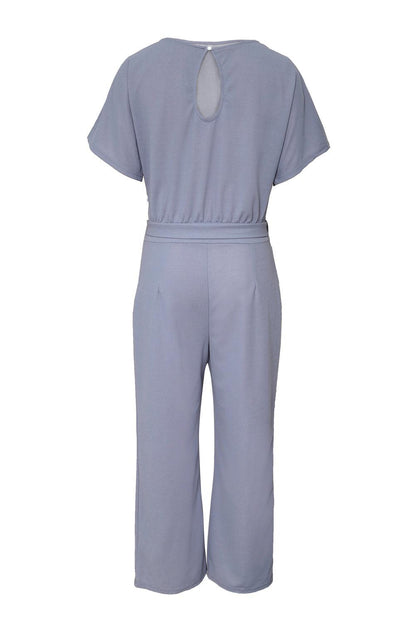 Blue Oh So Glam Belted Wide Leg Jumpsuit - L & M Kee, LLC