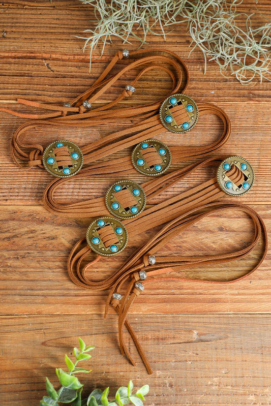 Chestnut Western Turquoise Decor Layered String Tassel Belt - L & M Kee, LLC