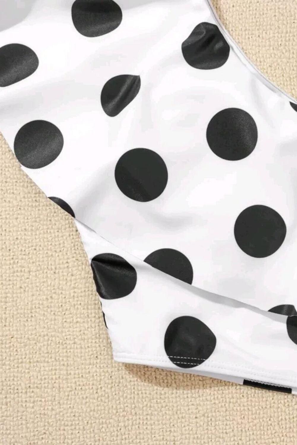 White Polka Dot Ruffled One-shoulder One Piece Swimwear - L & M Kee, LLC