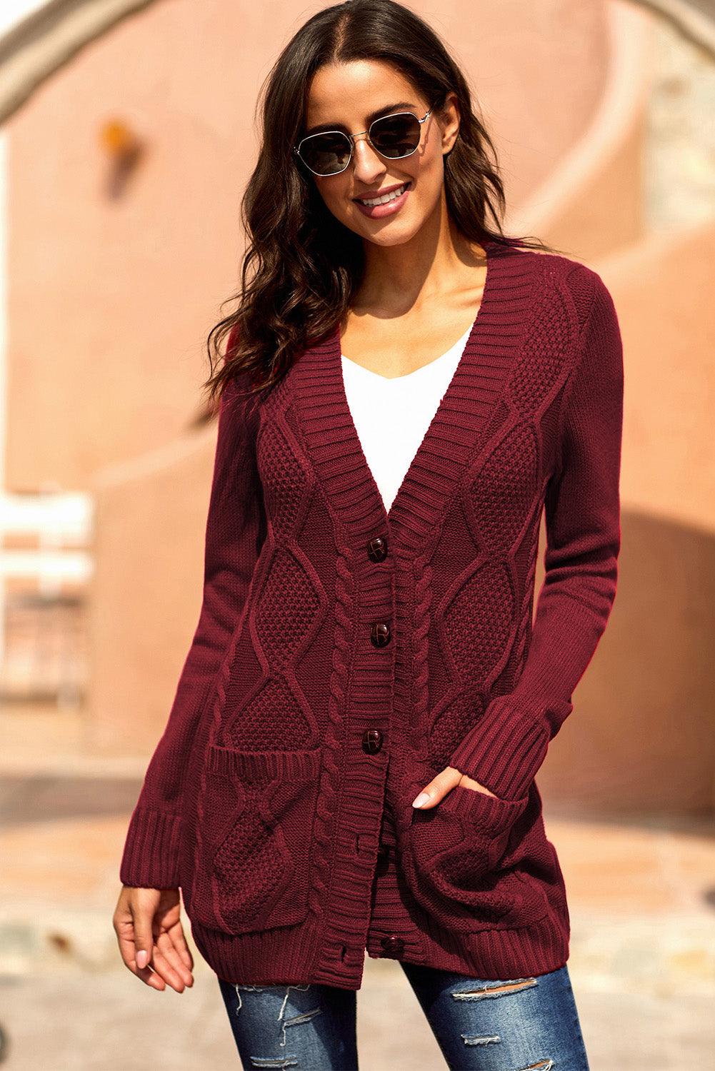 Blue Front Pocket and Buttons Closure Cardigan - L & M Kee, LLC