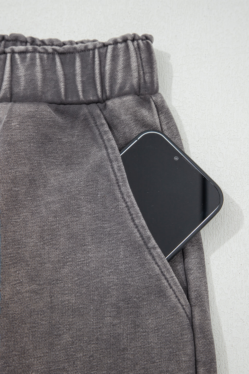 Dark Grey Mineral Wash Leopard Patchwork Loose Pants