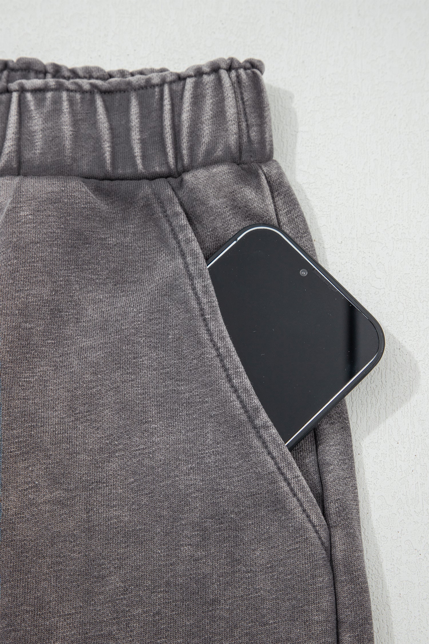 Dark Grey Mineral Wash Leopard Patchwork Loose Pants