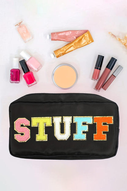 Black STUFF Glitter Zipper Canvas Makeup Bag - L & M Kee, LLC