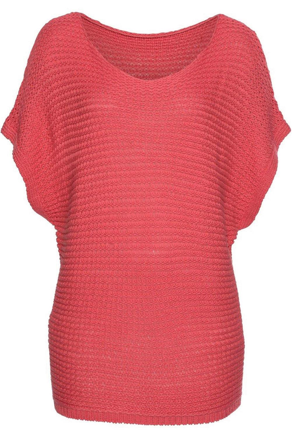 Red Clay Solid Loose Knit Short Dolman Sleeve Sweater - L & M Kee, LLC