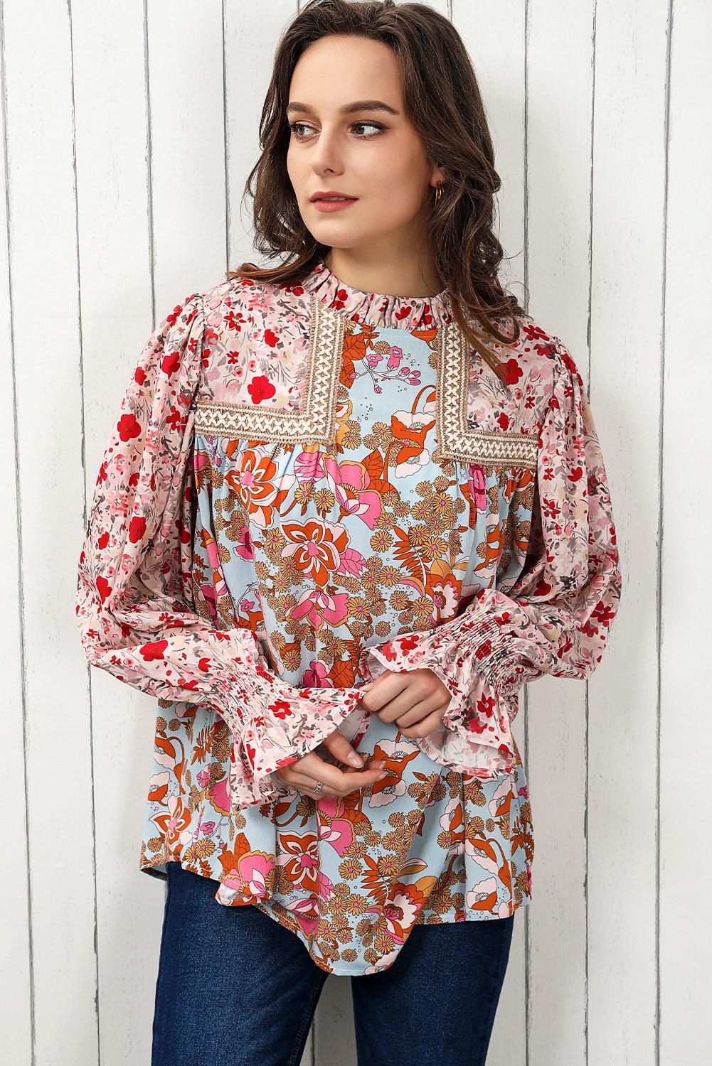 Boho Wide Sleeve Smocked Waist Floral Dress - L & M Kee, LLC