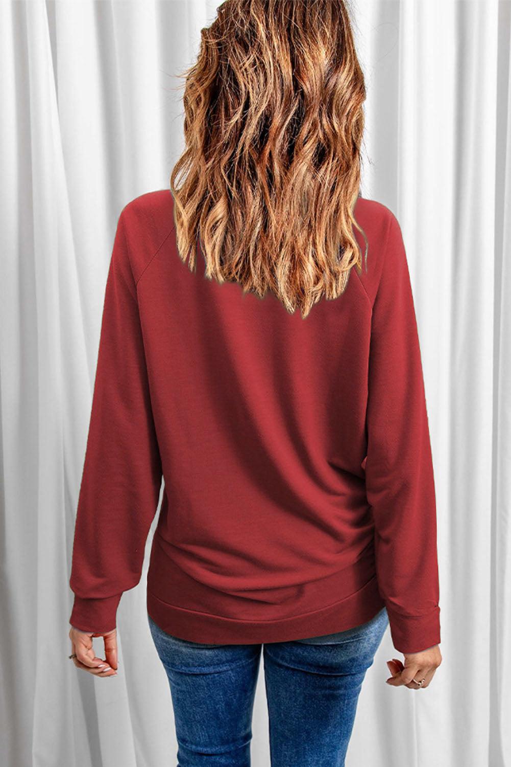 Fiery Red Chenille MERRY Christmas Raglan Sleeve Sweatshirt - L & M Kee, LLC