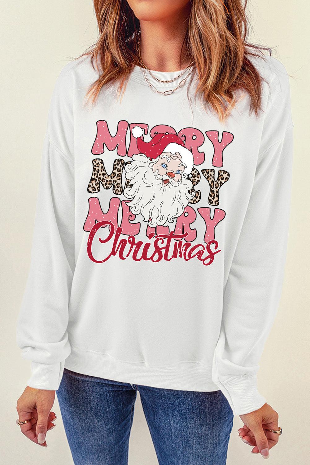 Beige MERRY Christmas Santa Claus Print Crewneck Sweatshirt - L & M Kee, LLC