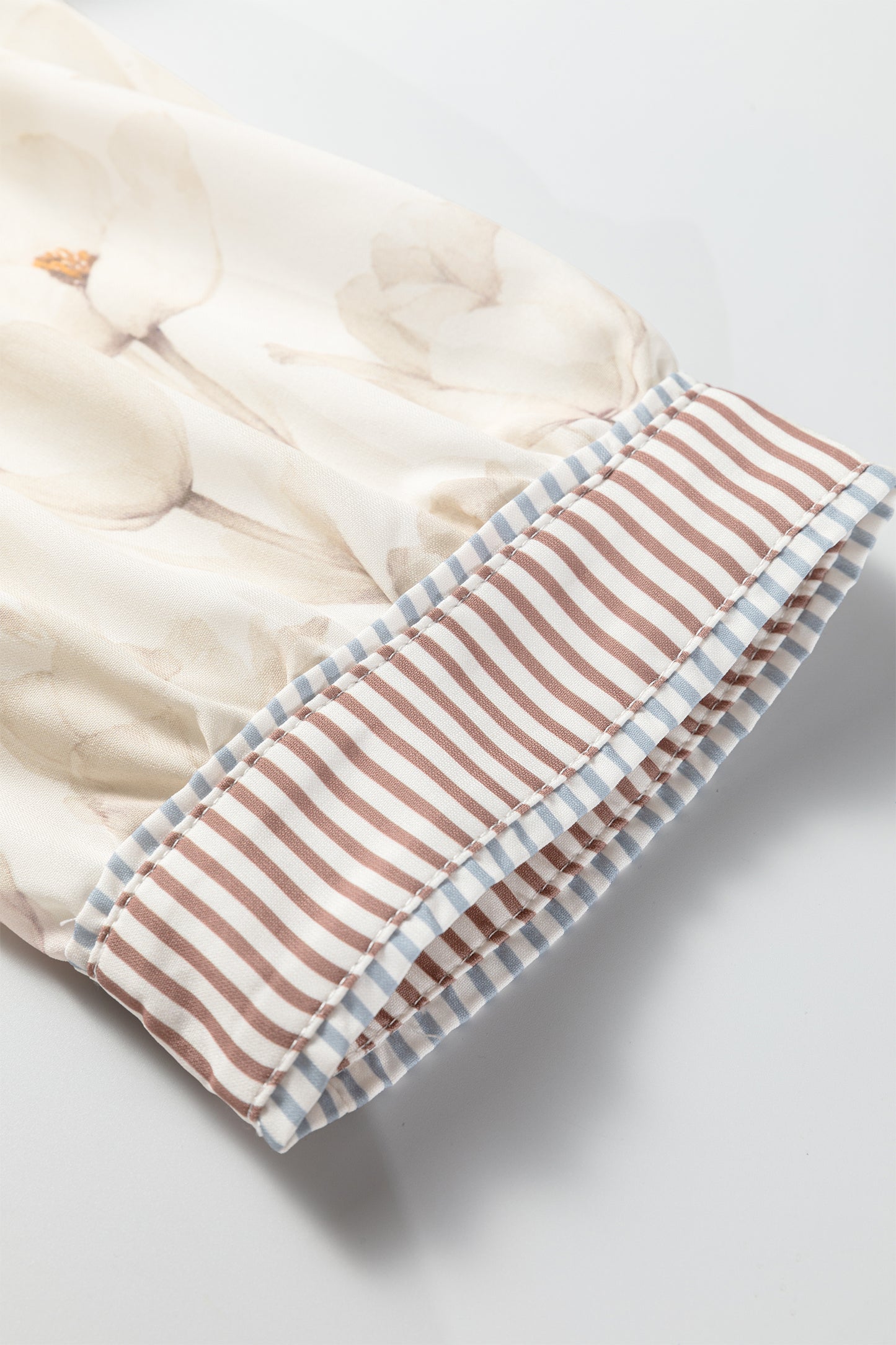 Khaki Plus Size Floral Print Striped Trim Patchwork Button Down A-line Dress