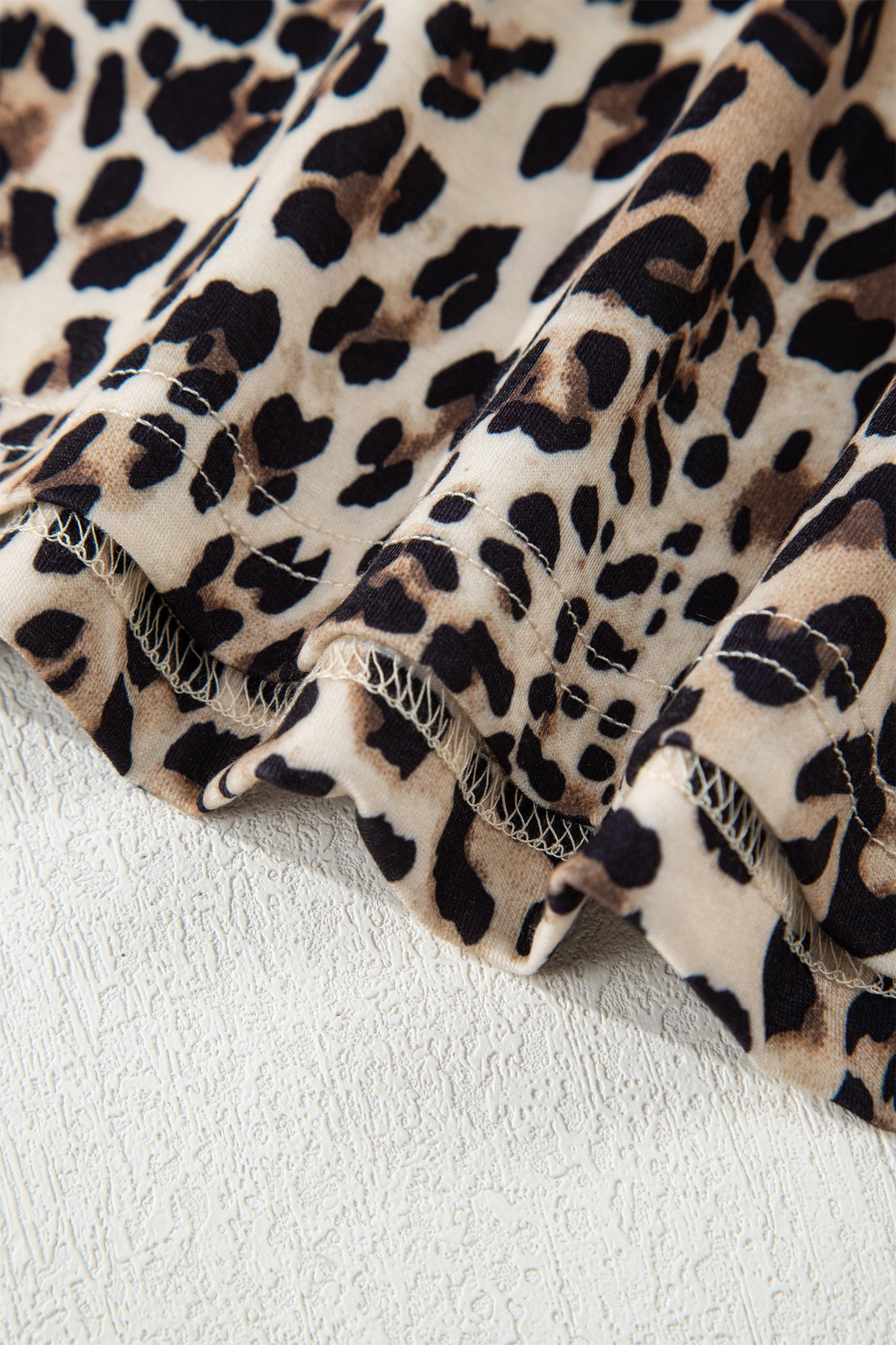 Brown Leopard Print Contrast Trim Round Neck Long Sleeve Top