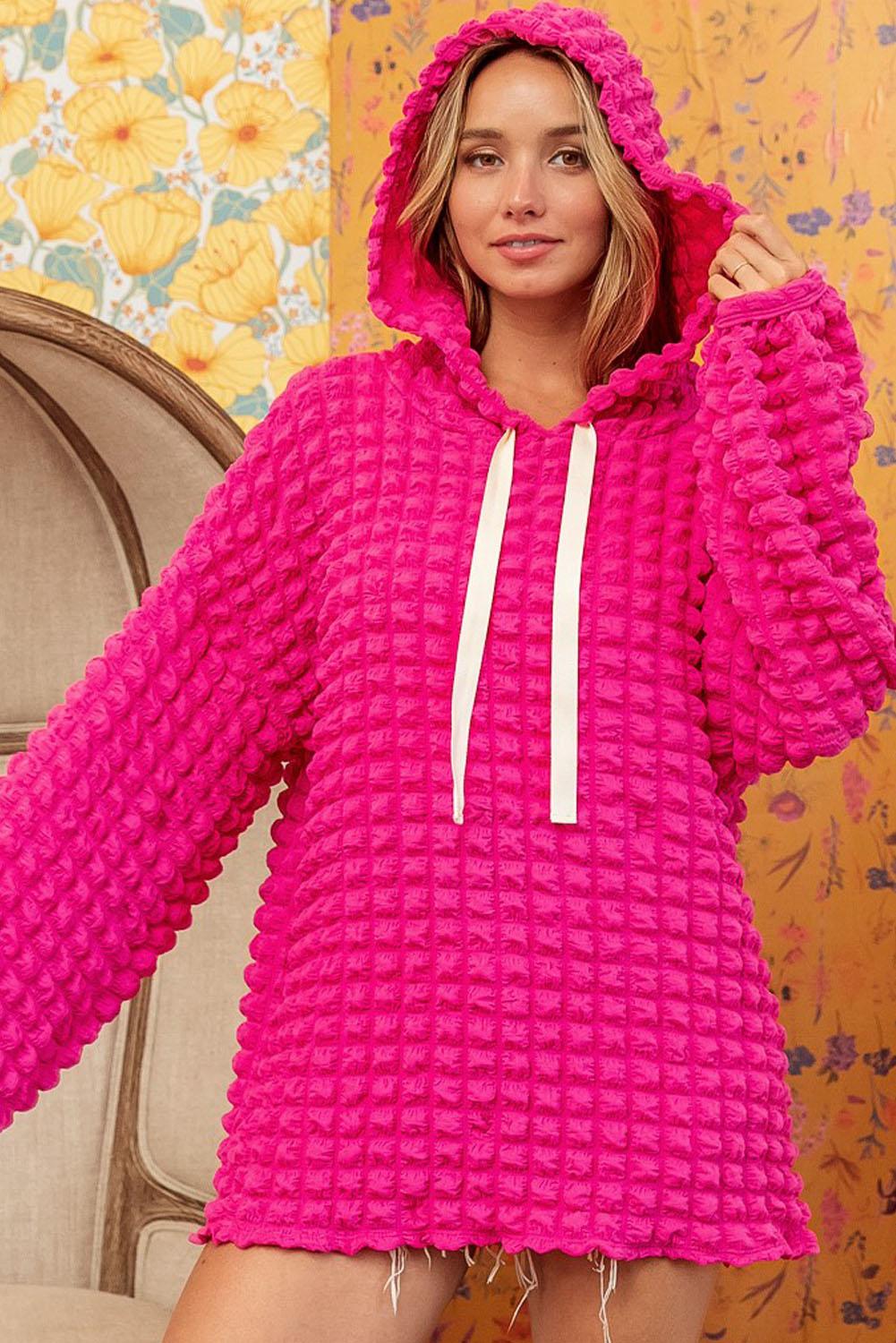 Rose Bubble Textured Waffle Hoodie - L & M Kee, LLC