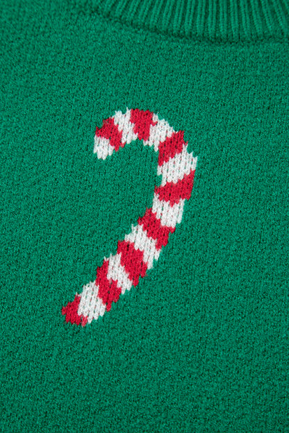 Racing Red Christmas Candy Cane Holiday Drop Shoulder Sweater