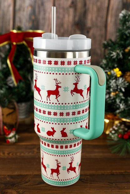 Sail Blue Christmas Pattern Print Handled Stainless Steel Tumblers - L & M Kee, LLC