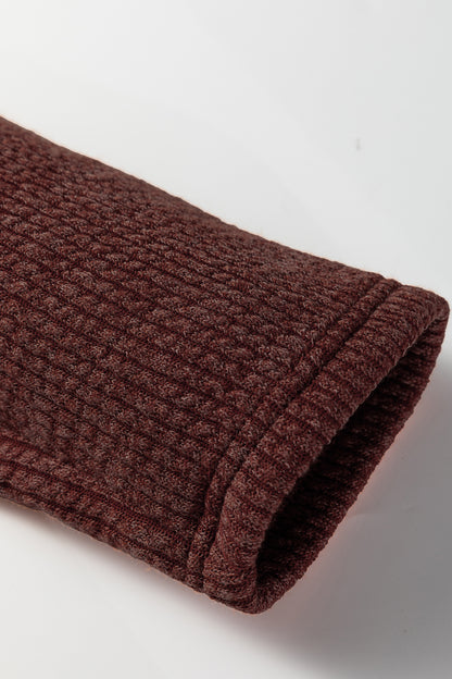 Red Sandalwood Ribbed Knit Buttons Front Flap Pocket Casual Shacket