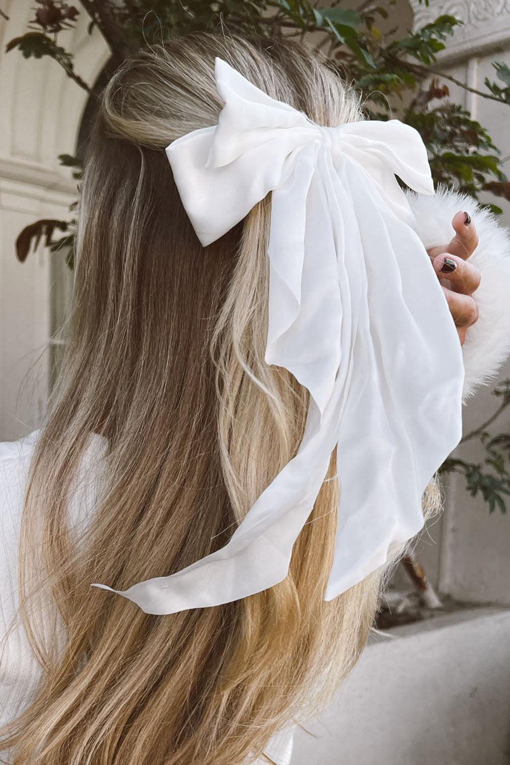 White Oversized Ribbon Bowknot Satin Hair Clip