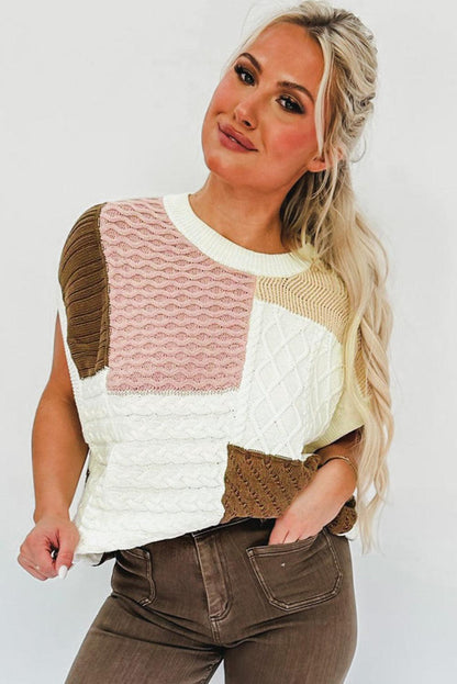 Multicolor Colorblock Mix Textured Sweater Tee - L & M Kee, LLC