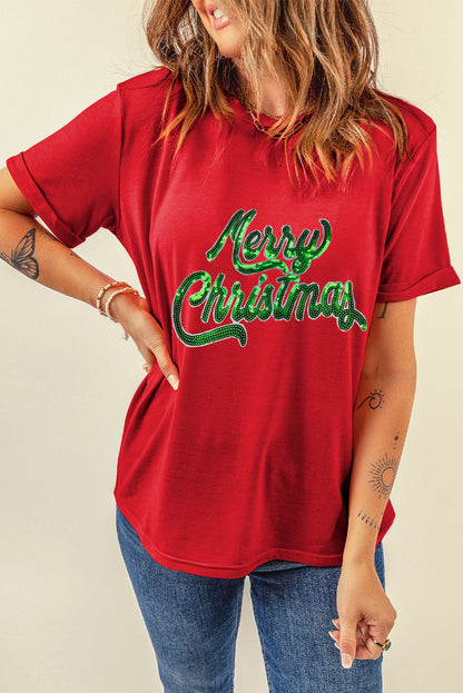 Red Merry Christmas Graphic Crewneck T Shirt