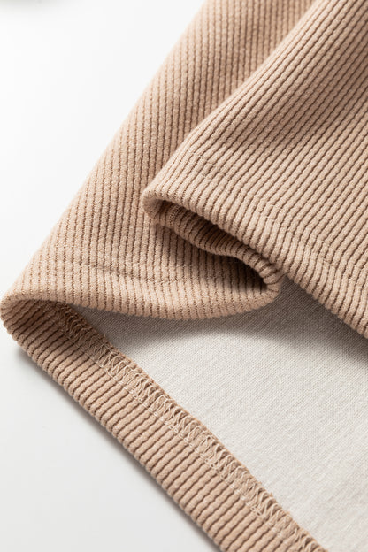 Rose Tan Thermal Textured Lace Drawstring Baggy Hoodie