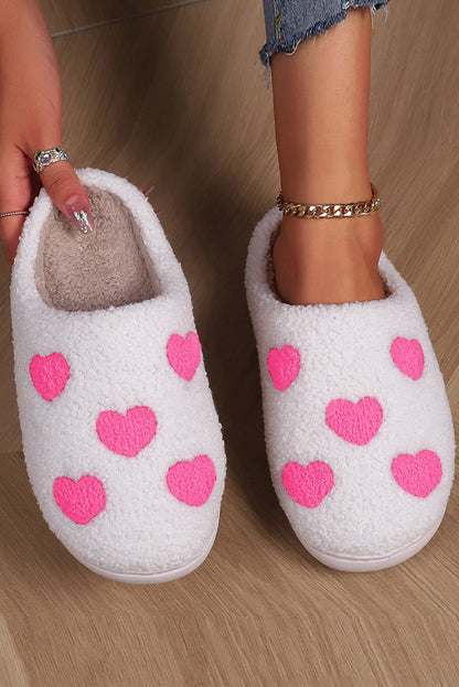 Pink Heart Pattern Valentines Fuzzy Winter Slippers