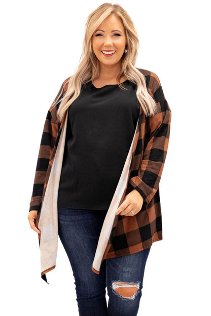 Plus Size Plaid Pattern Open Front Cardigan - L & M Kee, LLC