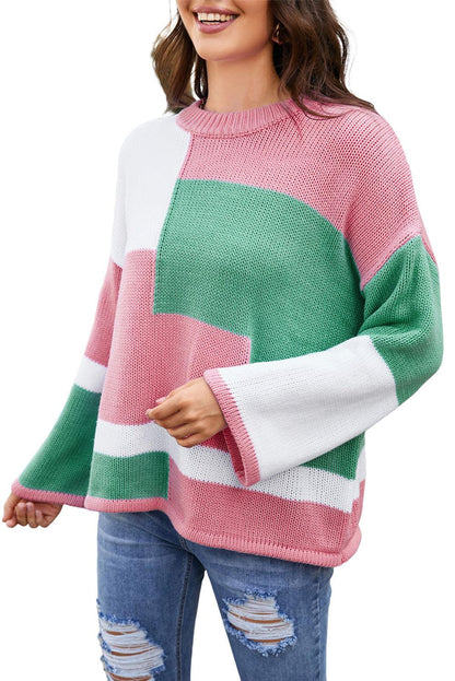 Colorblock Drop Shoulder Bell Sleeve Sweater - L & M Kee, LLC