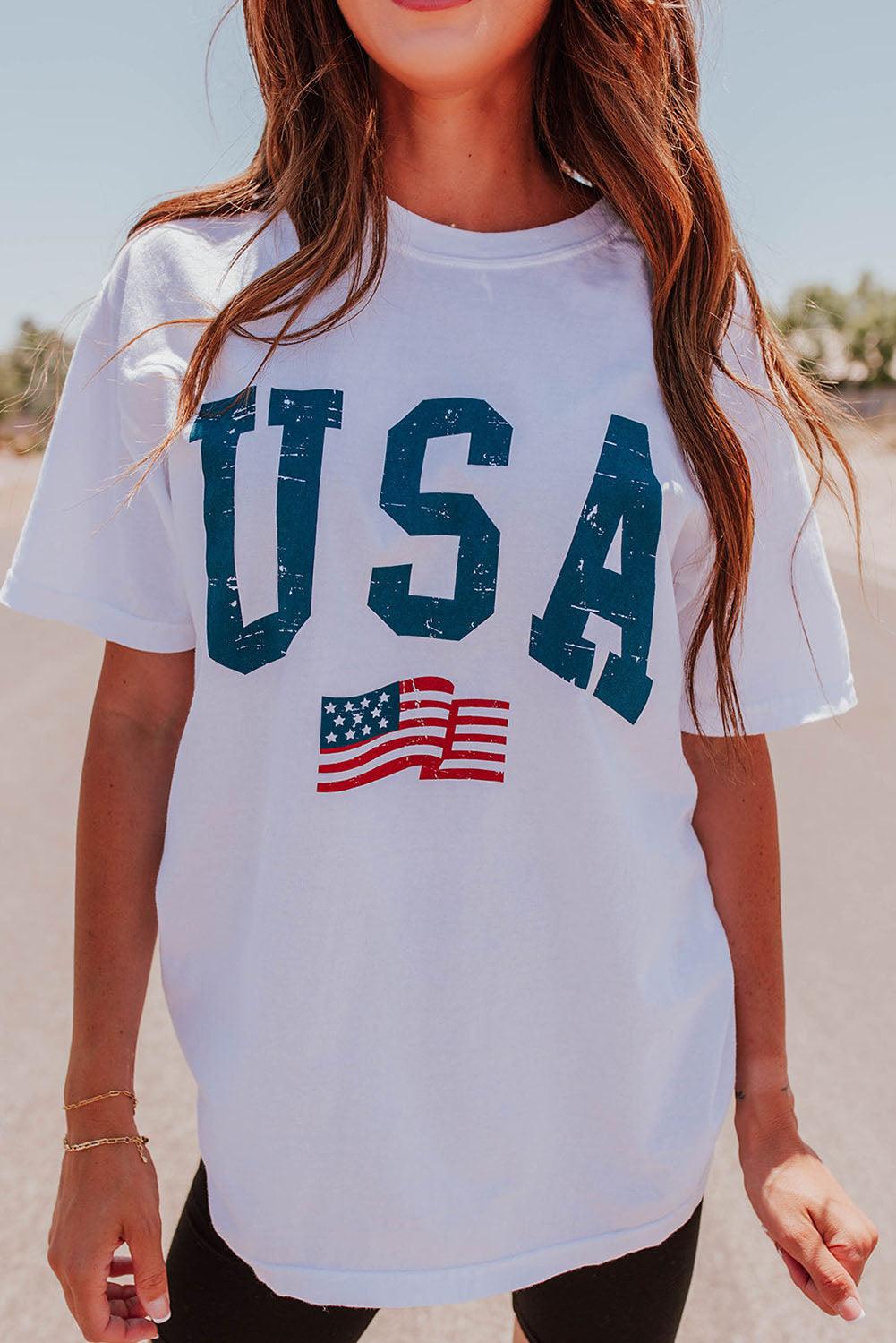 White USA Flag Graphic Oversized Tee - L & M Kee, LLC