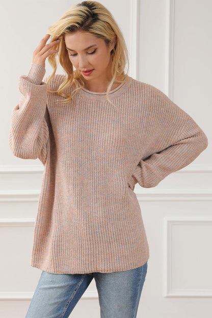 Multicolor Rolled Round Neck Drop Shoulder Sweater - L & M Kee, LLC