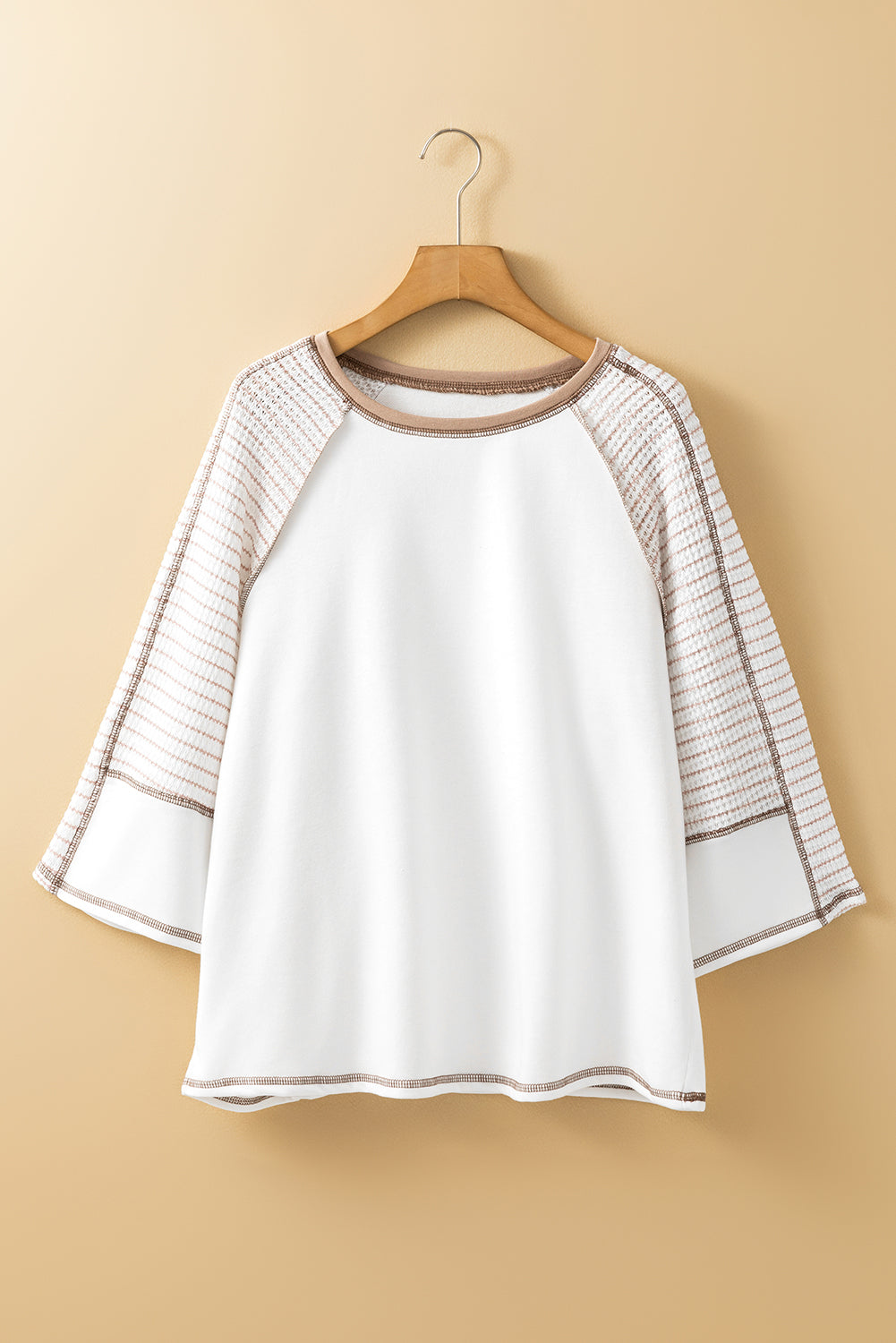 White Striped Bracelet Sleeve Raglan Patchwork Top