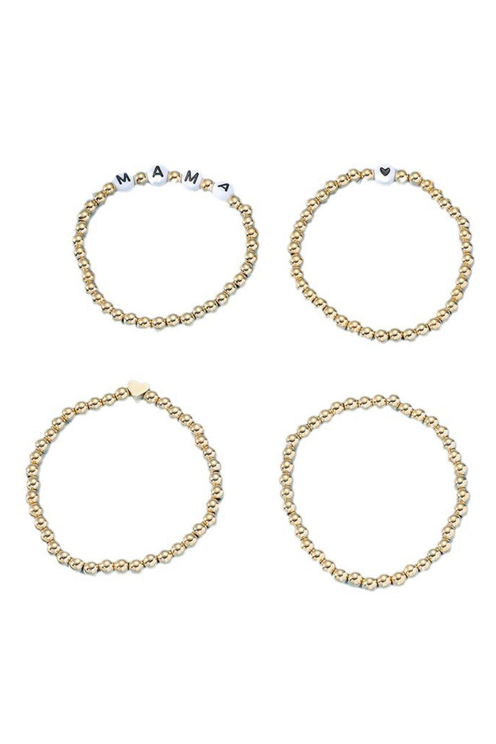 Gold MAMA Heart Bead 4Pcs Bracelets Set
