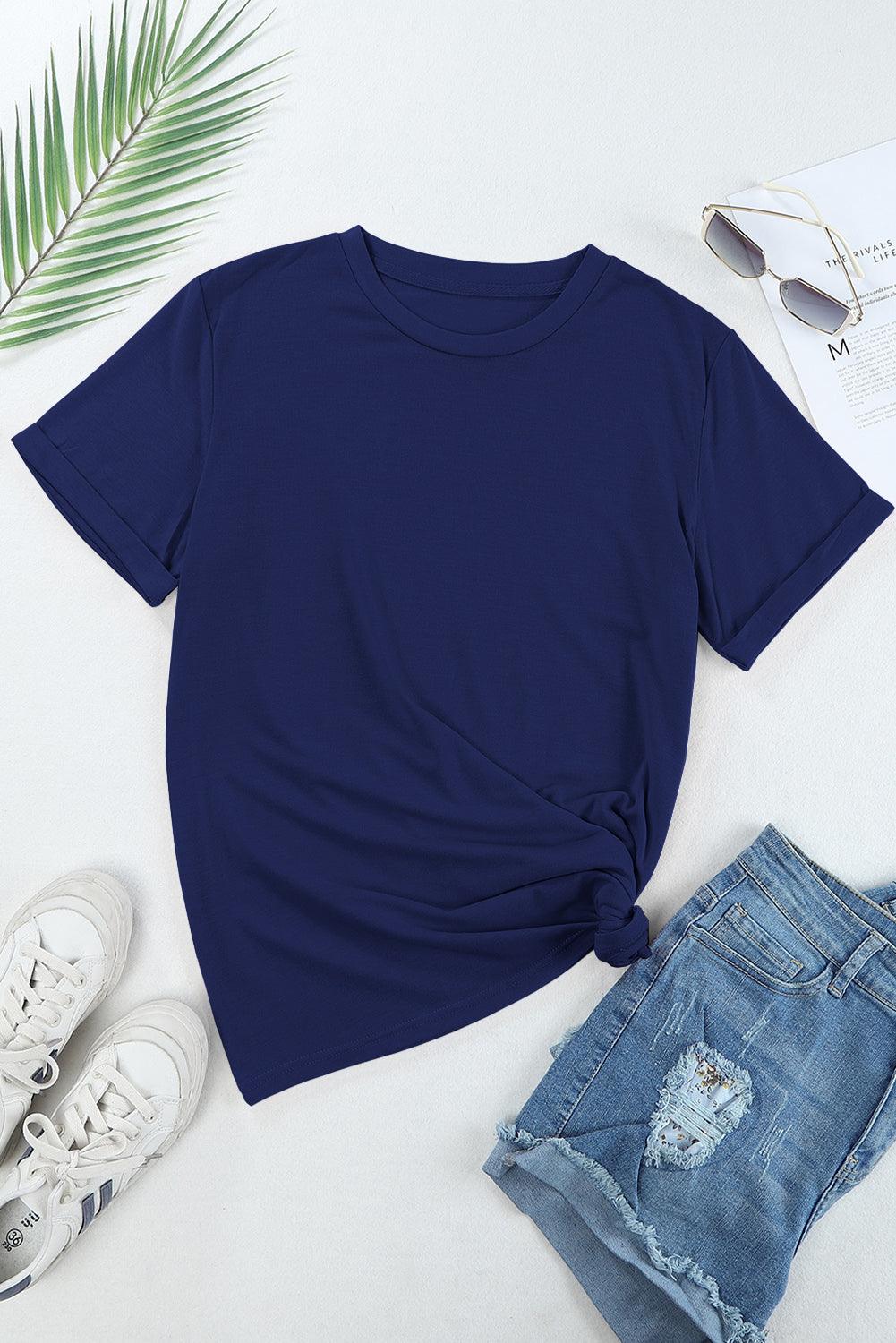 Blue Casual Plain Crew Neck Tee - L & M Kee, LLC