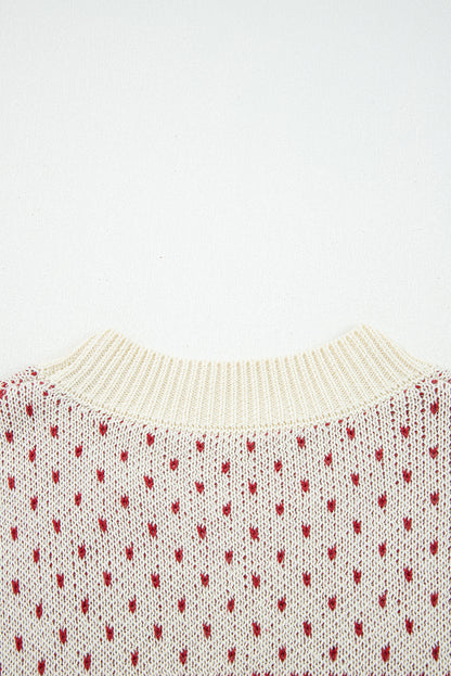 Red Contrast Color Pattern Lantern Sleeve Sweater