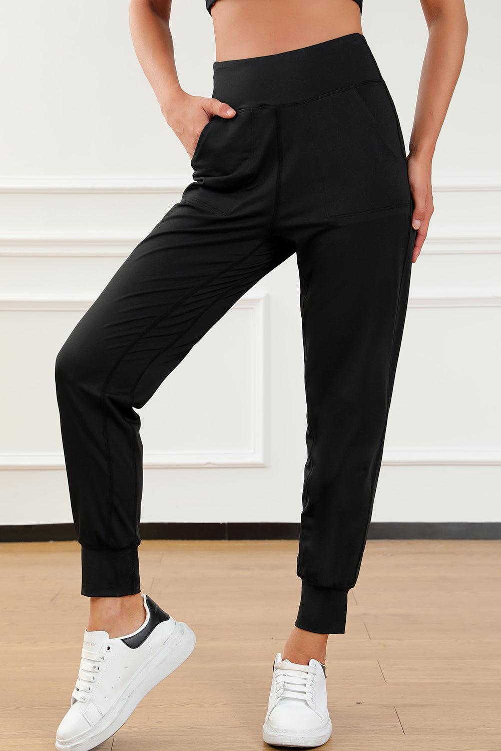 Black Exposed Seam High Waist Pocketed Joggers - L & M Kee, LLC