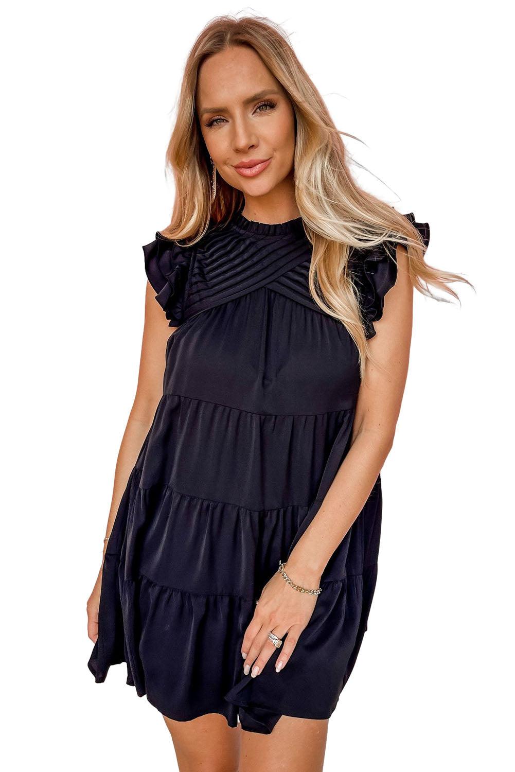 Ruffle Flutter Sleeve Pleated Tiered Mini Dress - L & M Kee, LLC