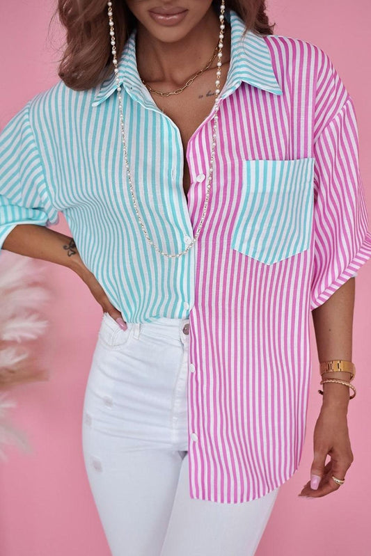 Contrast Striped Print Shirt - L & M Kee, LLC