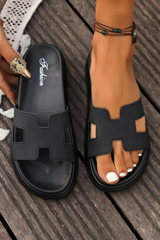 Black Cutout Design Open Toe Platform Slippers - L & M Kee, LLC