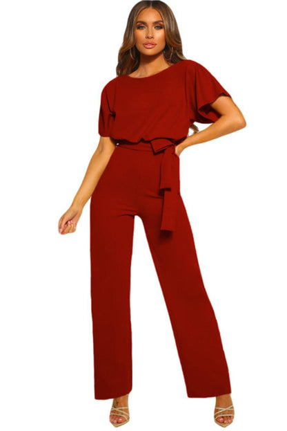 Blue Oh So Glam Belted Wide Leg Jumpsuit - L & M Kee, LLC