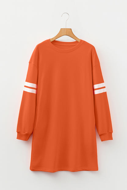 Fiery Red Varsity Contrast Banded Sleeve Shift Sweatshirt Dress