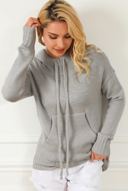 Gray Cowl Neck Drawstring Pullover Hooded Sweater - L & M Kee, LLC