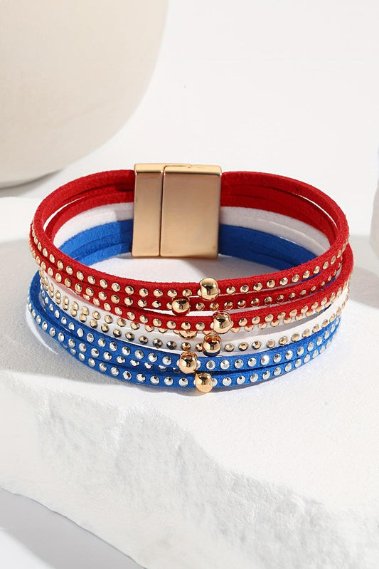 Sky Blue Flag Day Magnetic Buckle Studded Multi Layer Bracelet - L & M Kee, LLC