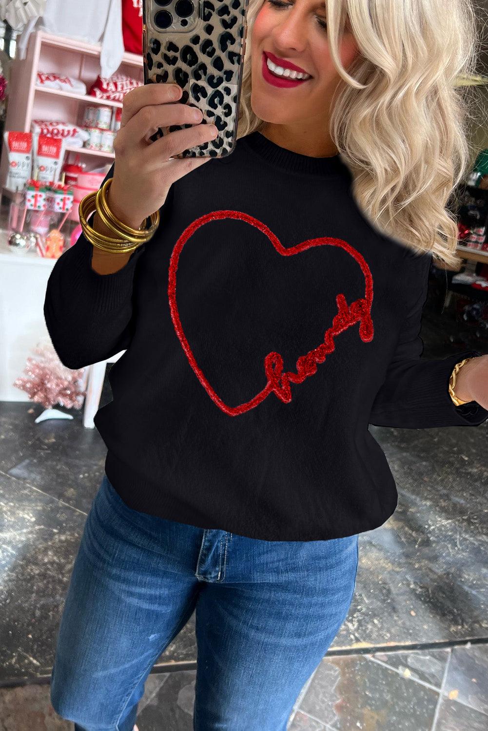 Black Howdy Heart Graphic Round Neck Casual Sweater - L & M Kee, LLC