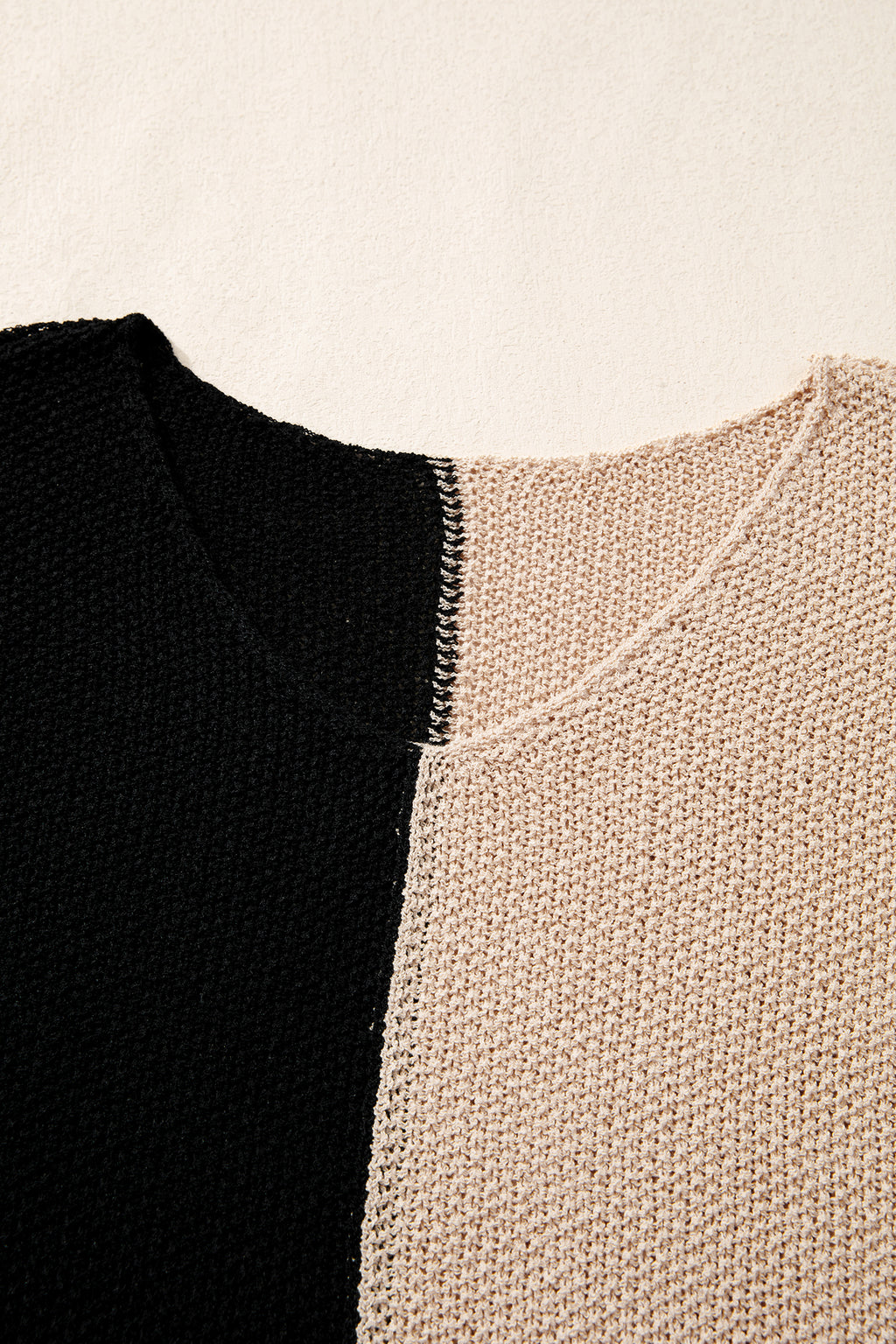 Chestnut Color Block Knit V Neck Loose Sweater