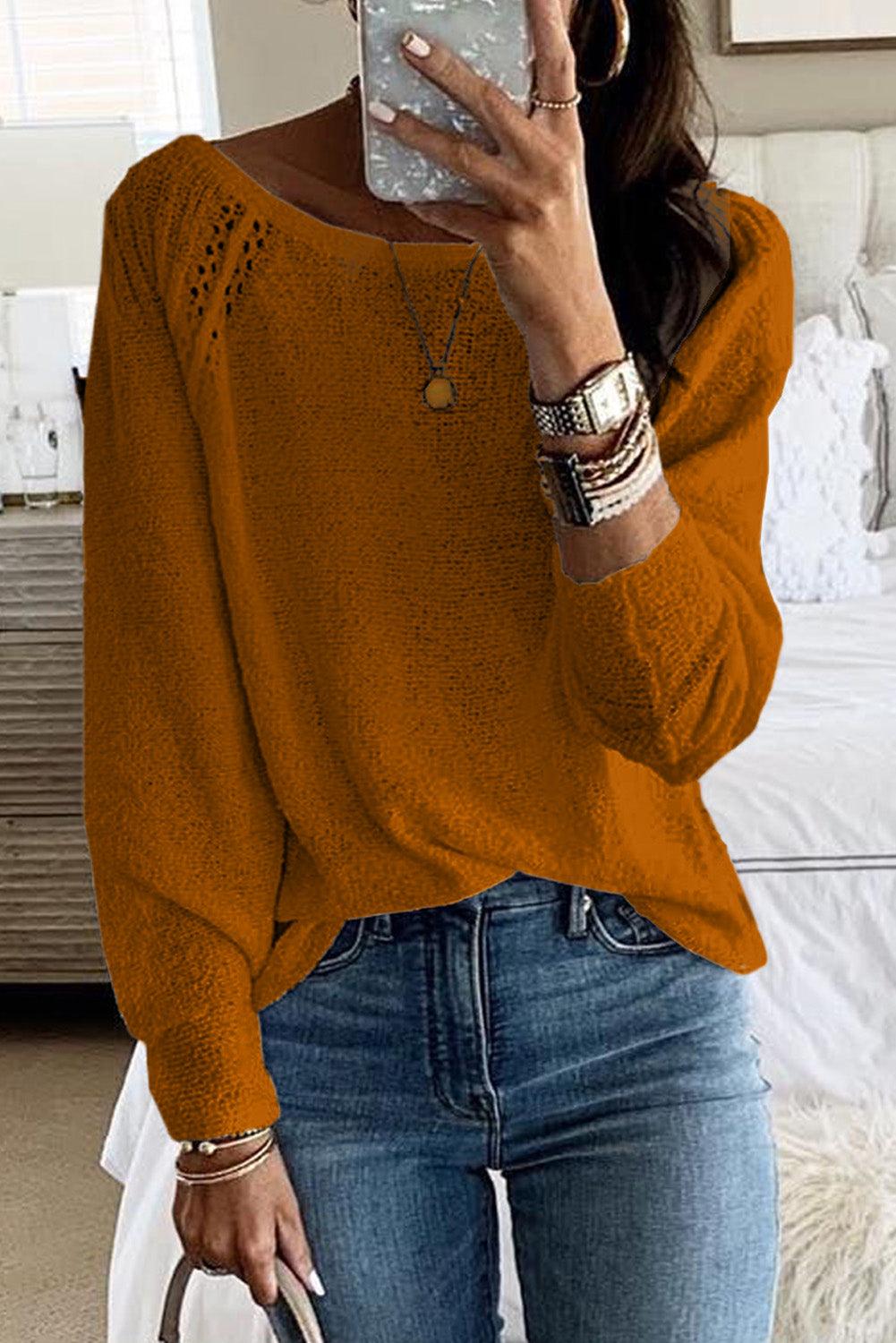 Long Sleeve Cutout Shoulder Relaxed Sweater - L & M Kee, LLC