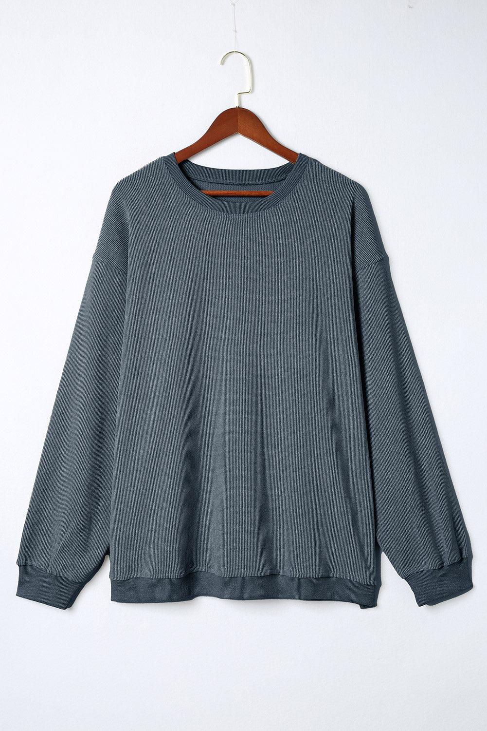 Blue Plus Size Corded Round Neck Sweatshirt - L & M Kee, LLC